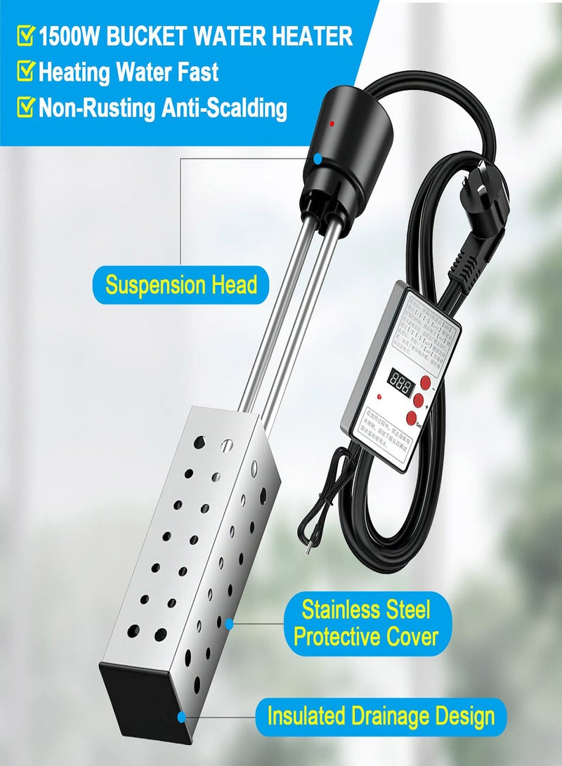 Excefore Immersion Water Heater for Bathtub/Hot Tub/Inflatable Pool Submersible Bucket Heater with Temperature Controller and 304 Stainless Steel Guard Rapid-Heat 5 Gallons Water in Minutes 2500W - Image 3