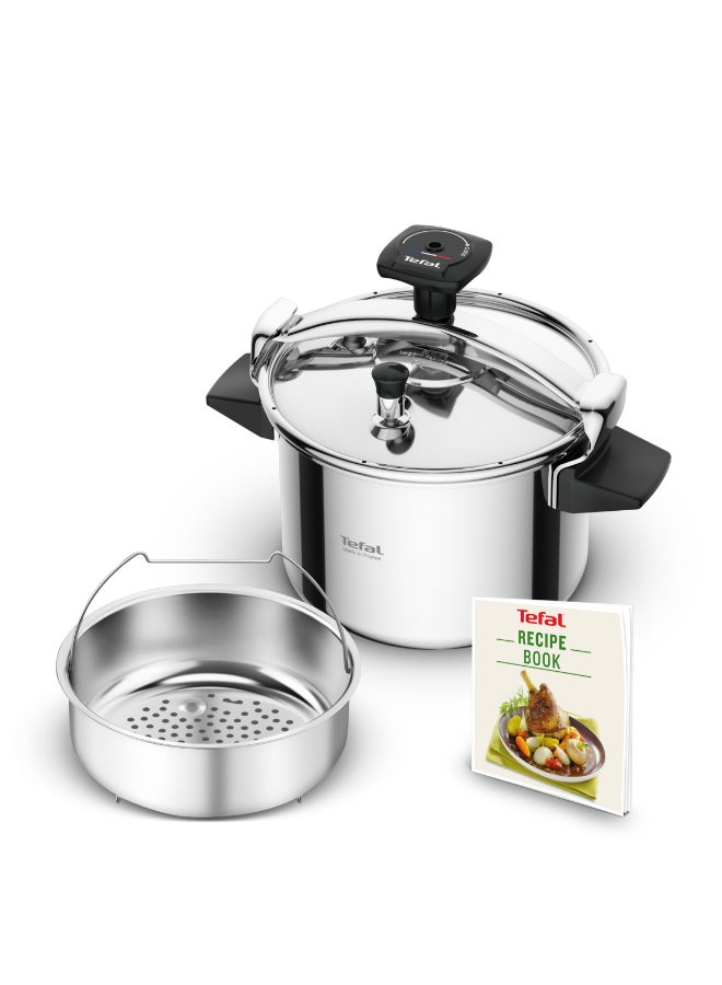 تيفال TEFAL قدر ضغط | Authentique 6 لتر | فولاذ مقاوم للصدأ | 5 أنظمة أمان | جميع مصادر الحرارة بما في ذلك الحث | ضمان لمدة سنتين | P0530734 أسود/ فضي 6.0لترات - Image 1