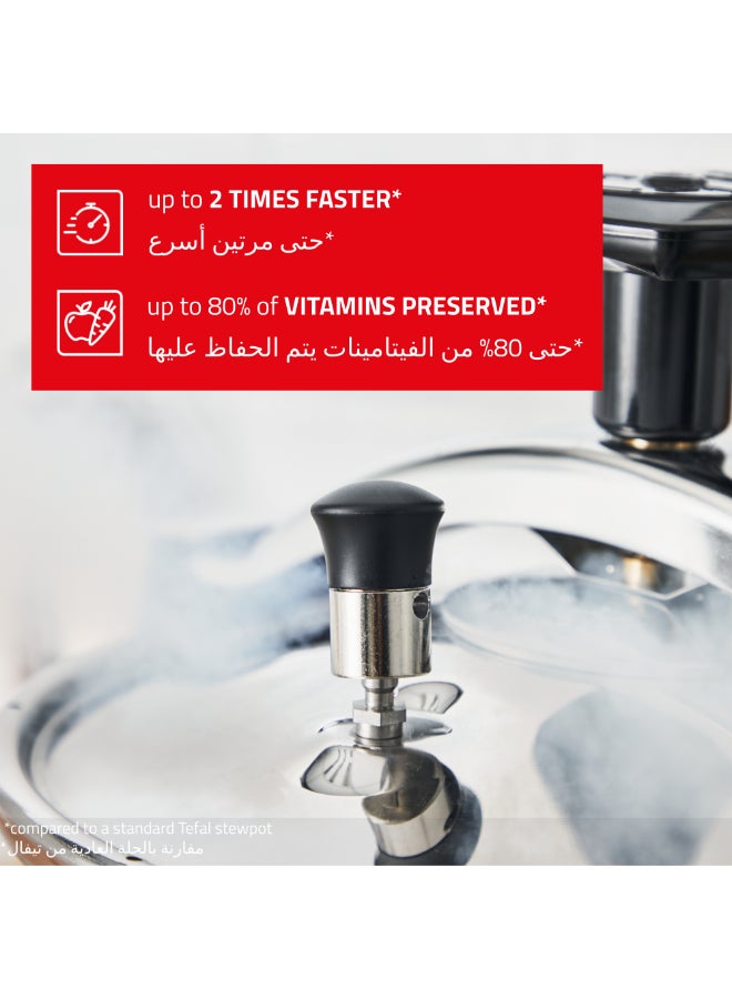 تيفال TEFAL قدر ضغط | Authentique 6 لتر | فولاذ مقاوم للصدأ | 5 أنظمة أمان | جميع مصادر الحرارة بما في ذلك الحث | ضمان لمدة سنتين | P0530734 أسود/ فضي 6.0لترات - Image 4