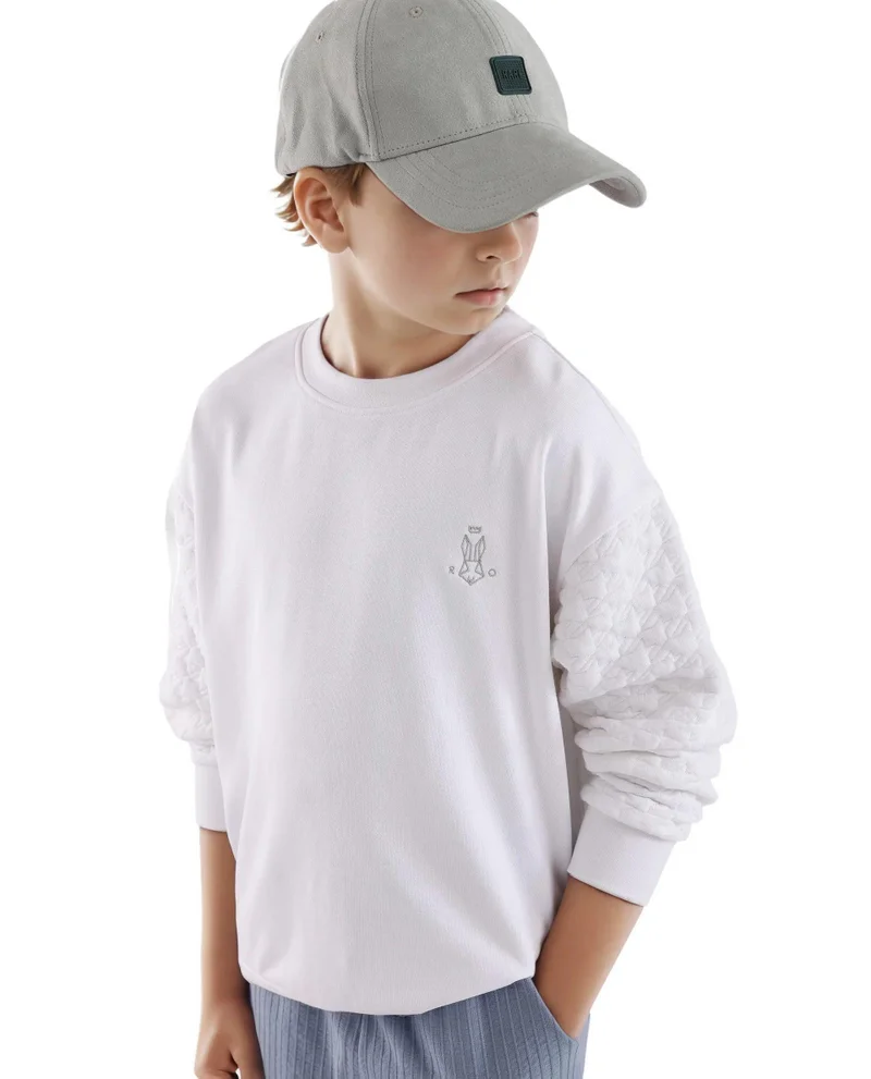 Rare Ones Rare Ones Kids Taron White Cotton Full Sleeve Embroidered Sweatshirt
