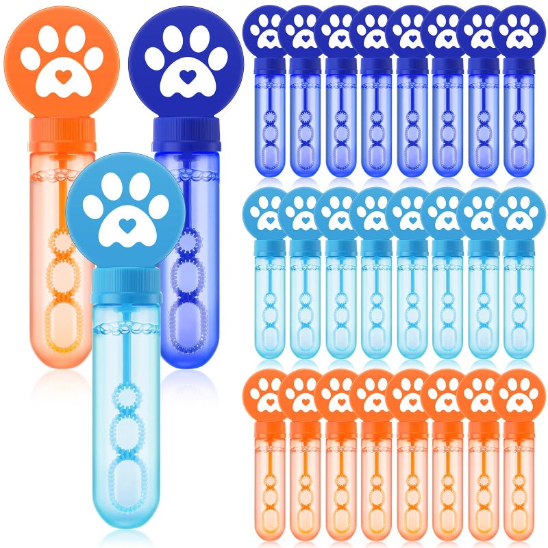 Rotatingpals 24 Pcs Blue Dog Paw Print Bubble Wands Mini Bubble Toy for Kids Toddlers Birthday Goody Bag Stuffer Summer Outdoor Classroom Reward Gifts Puppy Party FavorsDark Light Blue Orange Paw - Image 3
