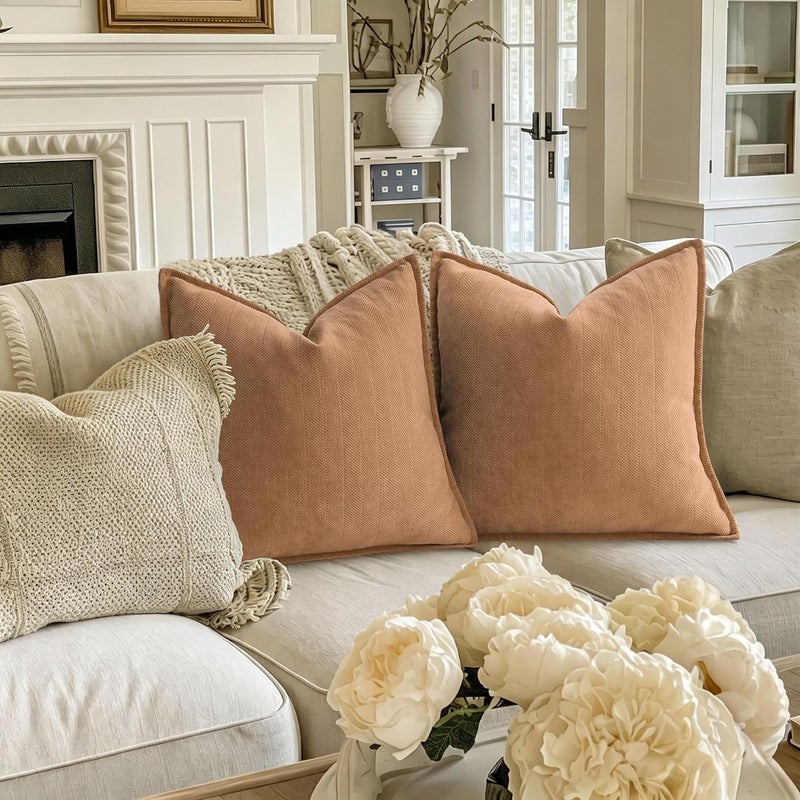 ZWJD غطاء وسادة بيج من، مقاس 26x26، مجموعة من 2 قطع، مصنوع من قماش الشينيل، بتصميم أنيق، ناعم وفاخر، مناسب للأريكة والسرير وديكور المنزل. - Image 4