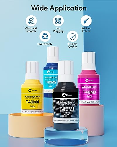 Hiipoo 560ML T49M Sublimation Ink for Epson Surecolor F170 F570 Sublimation Printer(T49M1 T49M2 T49M3 T49M4 Autofill/ICC-Free/Anti-UV) - Image 4