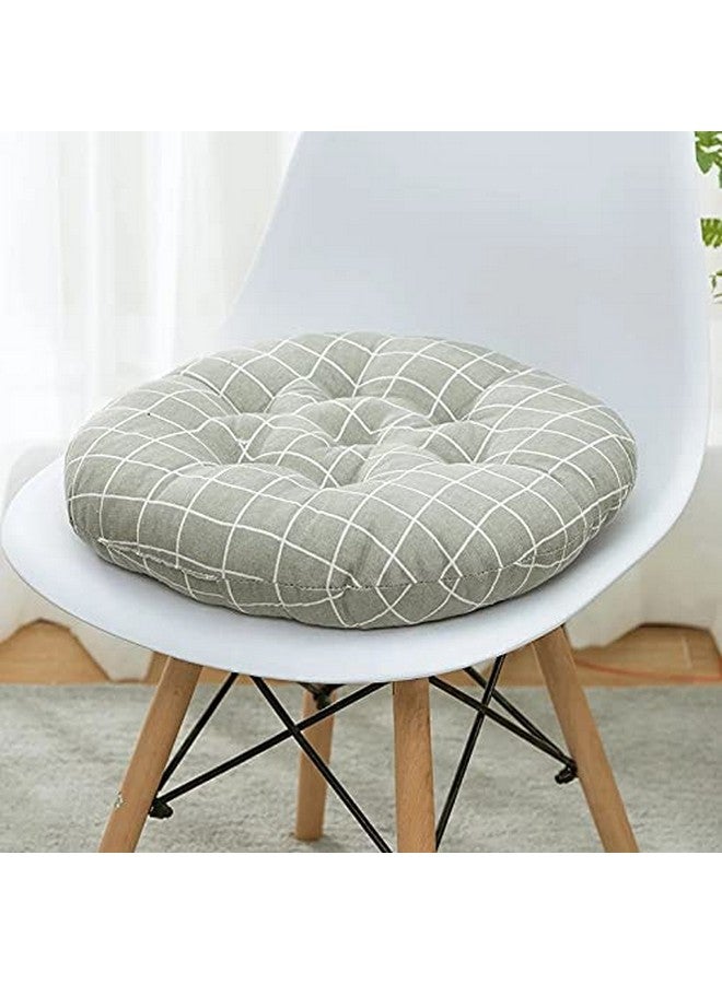 The Purple Tree Cotton Printed Round Chair Cushion Chair Pad (Pack of 1, 40X40 Cm) Outdoor Patio Chair Cushion, Quilted Chair Cushion (Grey Check) - Image 1