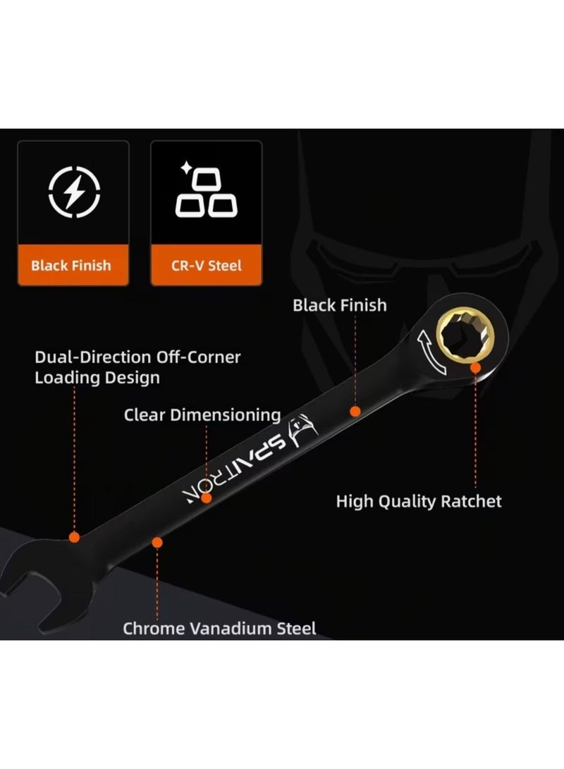 SPAITRON 6 pcs Ratchet Wrench Spanner Set, 8-17mm Metric, 72-Teeth, Cr-V Black Matte, Heavy Duty, Plastic Rack, Auto Car Home Repair Hand Tools, Ideal Gift。 - Image 3