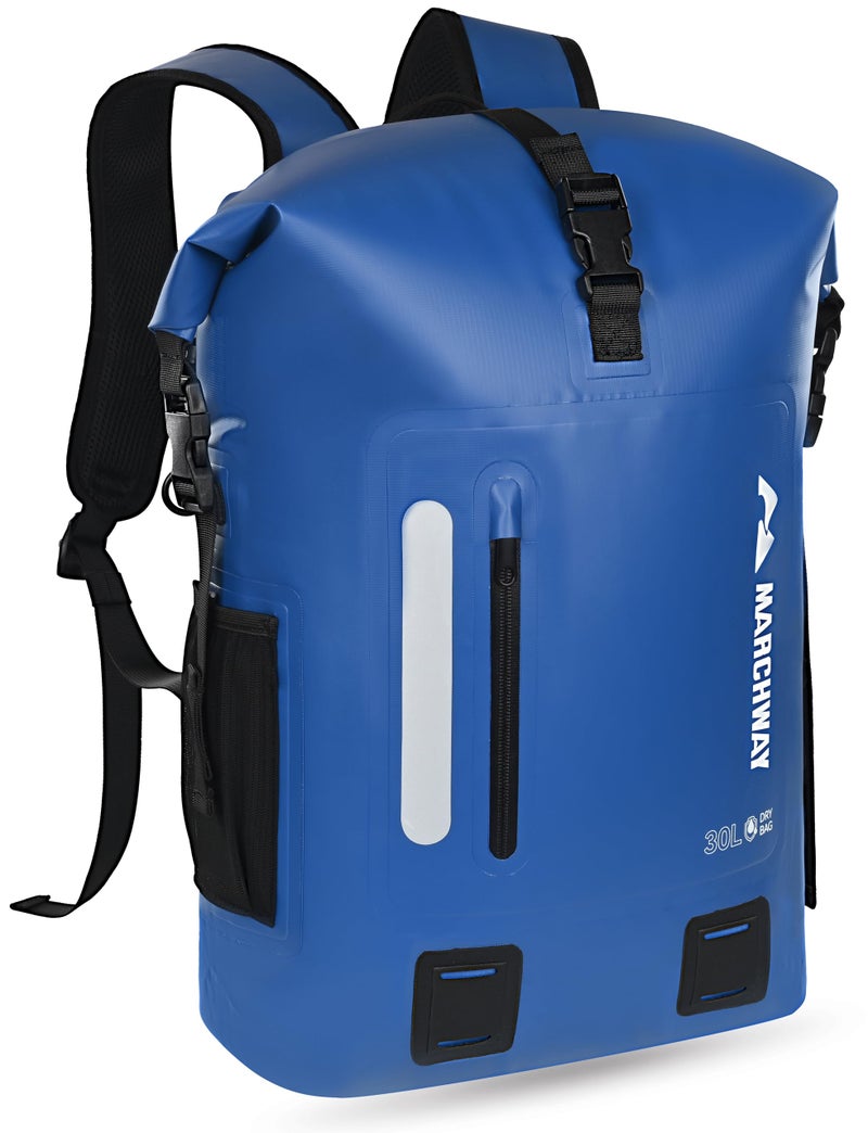 MARCHWAY Roll Top Waterproof Backpack Floating Dry Bag 20L30L45L with Ergonomic Rectangular Base Cushioned Back Hip Strap for Hiking Camping Kayaking Travel Blue 20L - Image 2