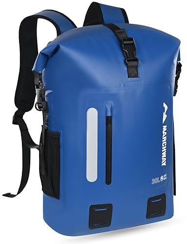 MARCHWAY Roll Top Waterproof Backpack Floating Dry Bag 20L30L45L with Ergonomic Rectangular Base Cushioned Back Hip Strap for Hiking Camping Kayaking Travel Blue 20L - Image 1