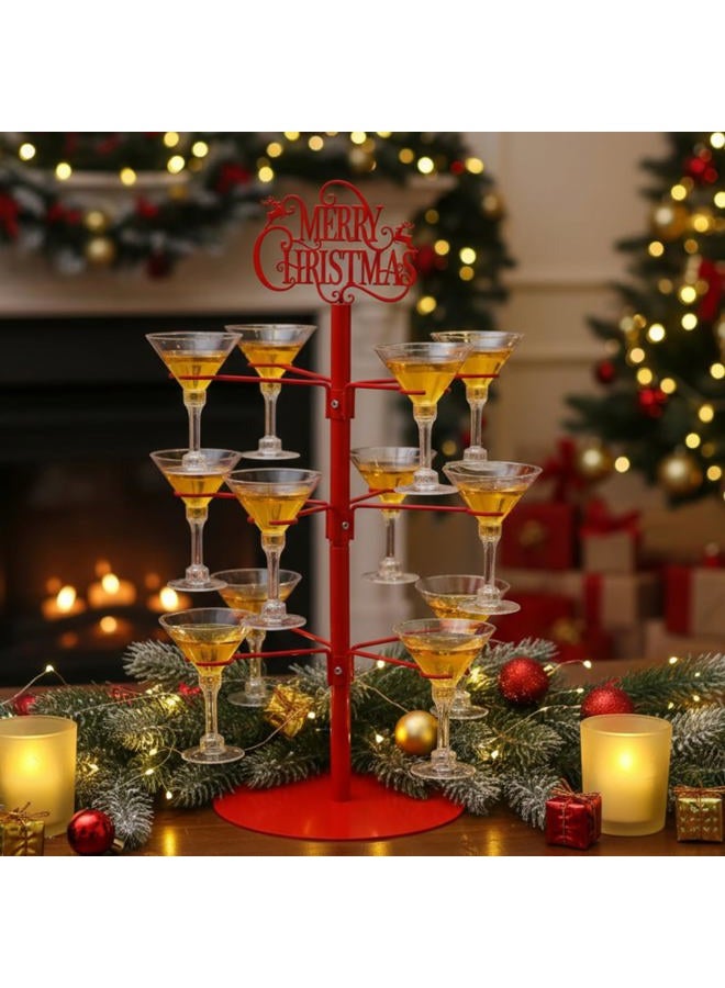 LOYIM Christmas Cocktail Tree Stand Merry Christmas Tree Drink Holder 3 Tier 12 Holders for Champagne, Martini and Margarita Cups Holder for Xmas Winter Birthday Weddings Bridal Shower Parties - Image 3