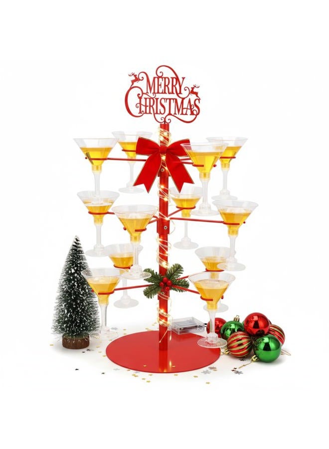 LOYIM Christmas Cocktail Tree Stand Merry Christmas Tree Drink Holder 3 Tier 12 Holders for Champagne, Martini and Margarita Cups Holder for Xmas Winter Birthday Weddings Bridal Shower Parties - Image 1