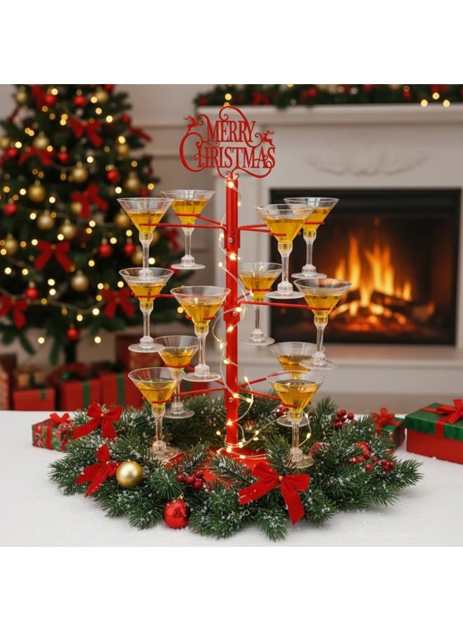 LOYIM Christmas Cocktail Tree Stand Merry Christmas Tree Drink Holder 3 Tier 12 Holders for Champagne, Martini and Margarita Cups Holder for Xmas Winter Birthday Weddings Bridal Shower Parties - Image 2