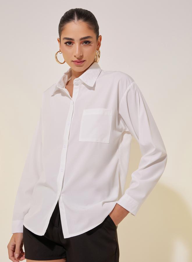 تايك تو قميص فضفاض سادة بجيوب - Image 1