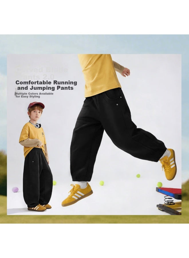 Ask Junior Kids Boys Spring Pants Curved Blade Sports Casual Sweatpants Black 120 - Image 1