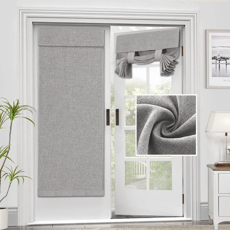 H.VERSAILTEX HVERSAILTEX French Door Curtains Linen Textured Privacy Blinds Kitchen Window Curtains Waterproof 26 X 68 Inch Room Darkening for Glass Door Tie Up Shade 1 Panel Heather Grey
