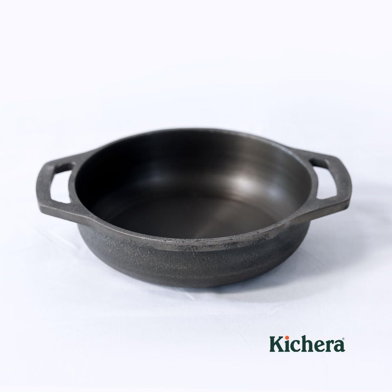Kichera Pre Seasoned Cast Iron Grilling Wok With 2 Loop Handles 9 Inch Smooth Flat Base Deep Kadai Kadhai 2Ltr 22Kg 22Cm Gas Induction Friendly Black - Image 2