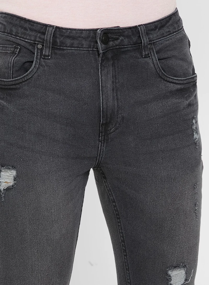 Seventy Five Rip And Repair Tapered Fit Jeans