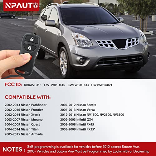 NPAUTO بديل مفتاح NPAUTO، يناسب نيسان فرونتير، إكستيرا، تيتان، فيرسا، باثفايندر، مورانو، كويست، سنترا، أرمادا، NV، إنفينيتي QX4 FX35 FX45 - مفتاح تحكم عن بعد للدخول بدون مفتاح، KBRASTU15، عبوة 2 - Image 3