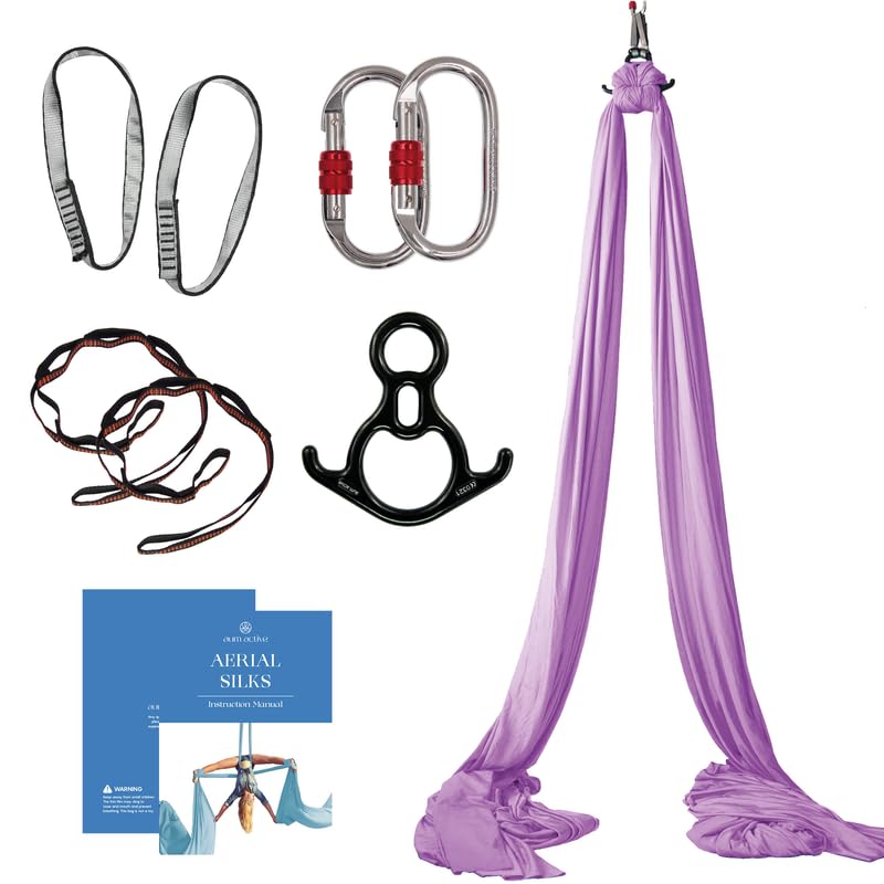 aum active Aerial Silks Starter Kit - Durable 9 Yards of Aerial Yoga Hammock with Hardware & Guide - Aerial Swing for Acrobatic Flying Yoga & All Levels (Aerial Rigging Point Up to 13ft) - Image 1