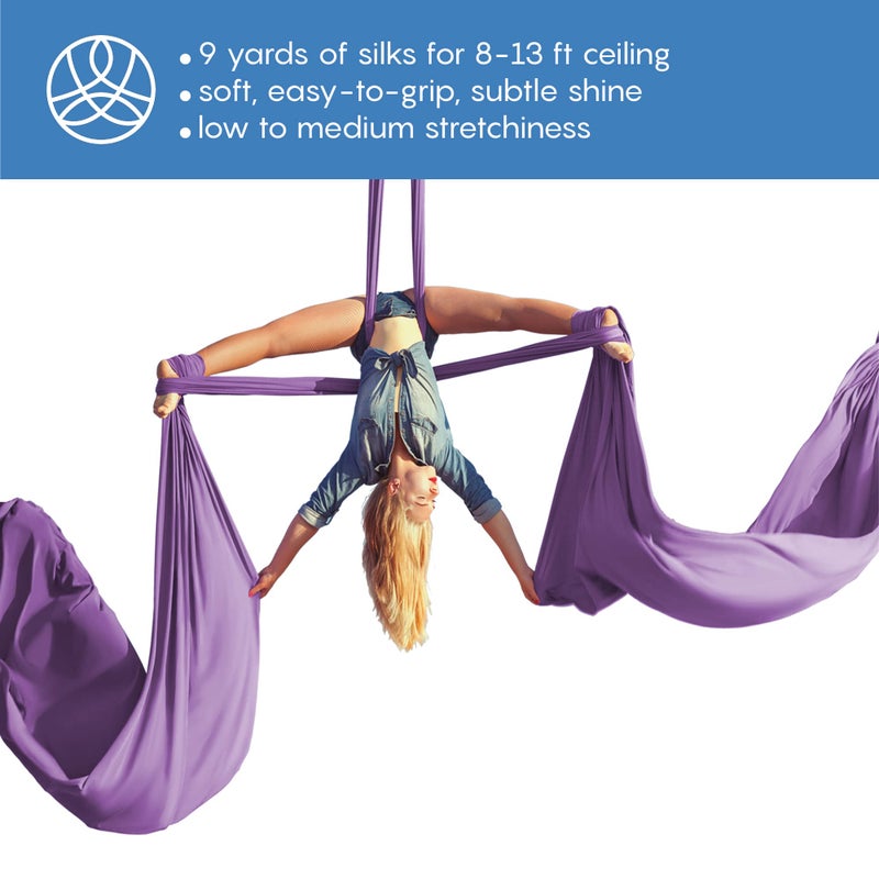aum active Aerial Silks Starter Kit - Durable 9 Yards of Aerial Yoga Hammock with Hardware & Guide - Aerial Swing for Acrobatic Flying Yoga & All Levels (Aerial Rigging Point Up to 13ft) - Image 2