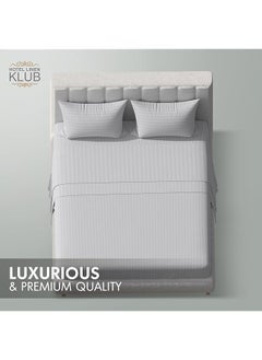 Hotel Linen Klub Striped Microfiber Fitted Sheet Size: Super King 200 X 200 Cm Ultrasoft Plush Fabric Premium Durable Quality And Deep Pockets For A Perfect Fit Light Gray  - Image 3