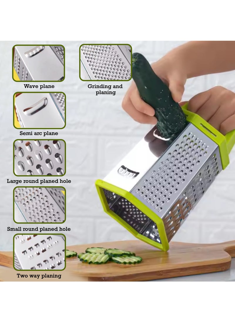 Sweet Home Six-Sided Grater Potato Grater 6-in-1 Stainless Steel Vegetable Grater Perfect Grater for Vegetables, Ginger, Parmesan Cheese - Dishwasher Safe Versatile Cheese Grater with Handle