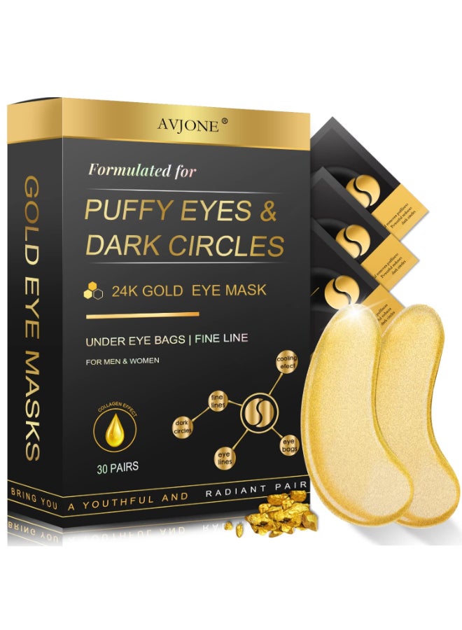 AVJONE 24K Gold Under Eye Patches 30 Pairs Collagen Eye Masks for Dark Circles and Puffiness Eye Patches for Women Puffy Eyes Revitalizes and Refreshes Your Skin - Image 2