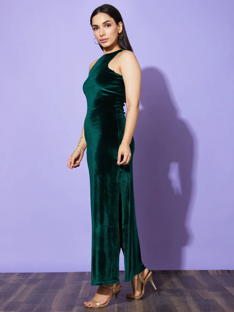 جلو باص فستان سهرة ماكسي مخملي ضيق نسائي من جلوبس