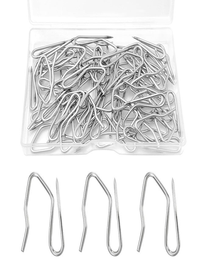 Quacc 50 PCS Stainless Steel Curtain Hooks with Storage Box, 1.2" Metal Drapery Pins Strong Drapery Hook for Door Window Shower Curtains Pleated Drapes - Image 1