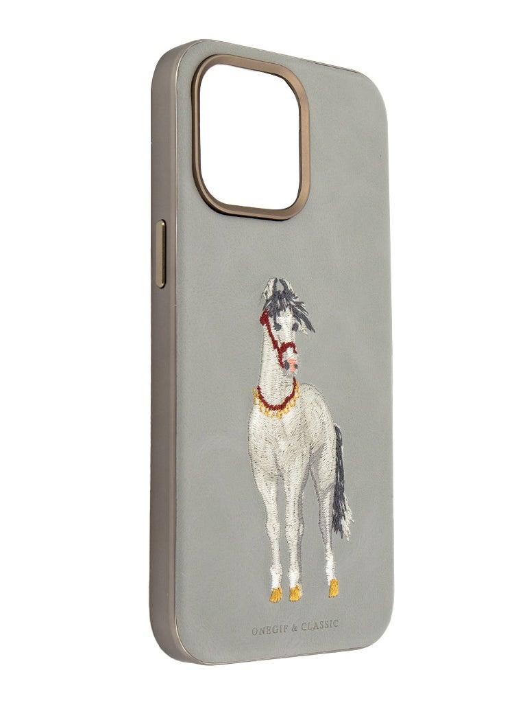 Generic iPhone 15 Pro Max Case with Handmade White Horse Artwork, Surrounding Protection - Grey  - Image 2