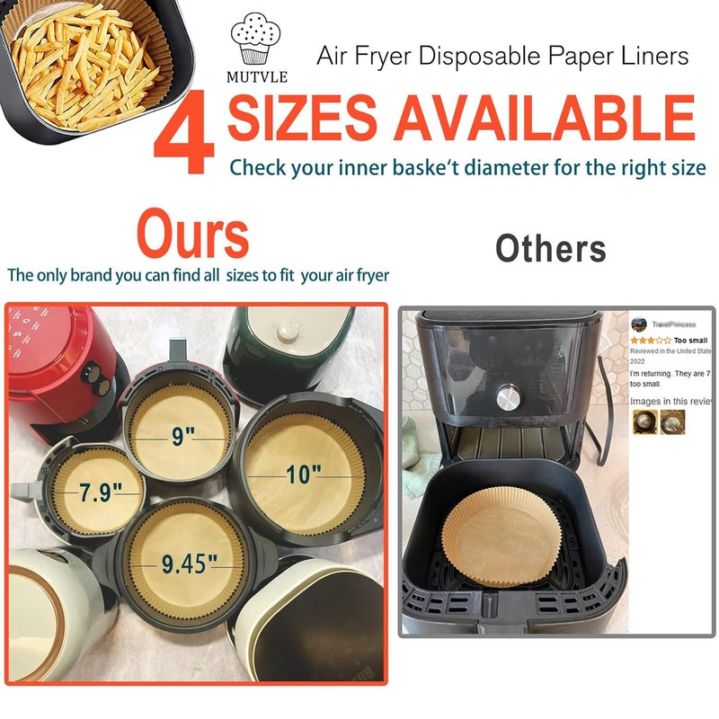 mutvle 10 Inch Air Fryer Disposable Paper Liner Round XXL Size 100Pcs Air Fryer Parchment Paper Liners for 7QT Air Fryer Nonstick Food Grade Baking Paper - Image 3