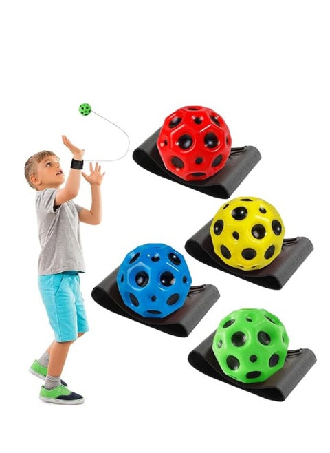 Mini Set of 4 Jumping Balls with Cord by Lupinel, Astro Jump Ball with Cord, 6cm Diameter, Anti-Stress Ball, Space Ball, Moon Ball, High Bouncing Rubber Ball, Wrist Return Ball, Wrist Ball with Cord