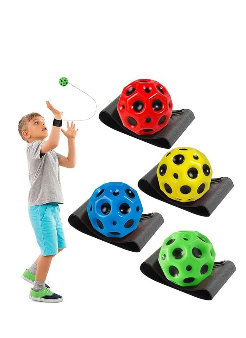 Mini Set of 4 Jumping Balls with Cord by Lupinel, Astro Jump Ball with Cord, 6cm Diameter, Anti-Stress Ball, Space Ball, Moon Ball, High Bouncing Rubber Ball, Wrist Return Ball, Wrist Ball with Cord
