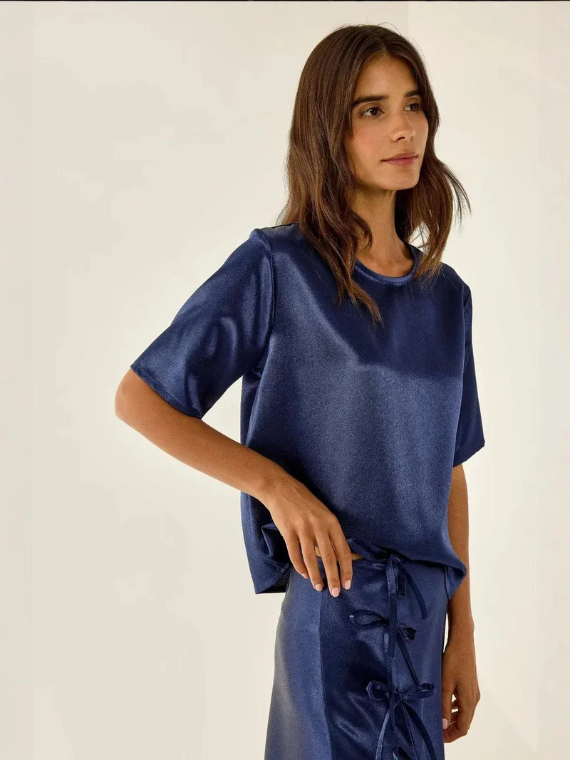 HICCUP Satin Crew Neck Blouse