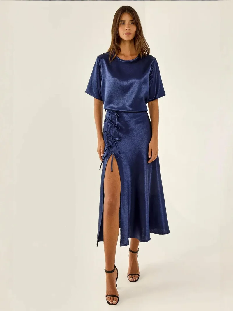 HICCUP Satin Crew Neck Blouse