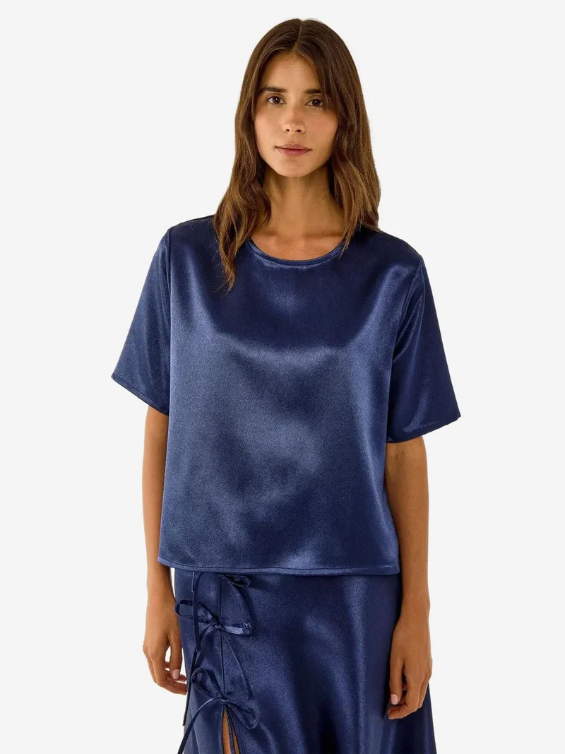 HICCUP Satin Crew Neck Blouse