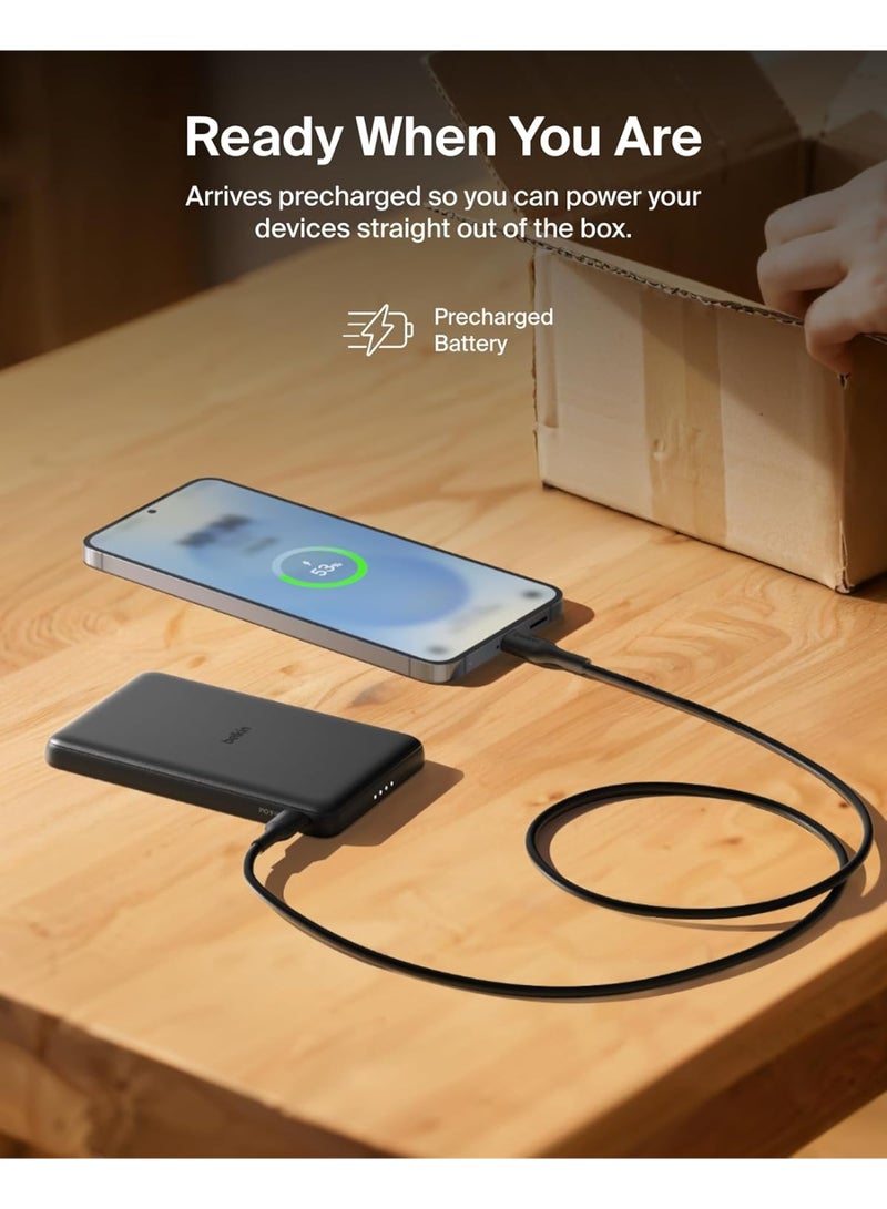 بيلكين باور بانك Belkin BoostCharge مغناطيسي بسعة ‎5000‎ مللي أمبير في الساعة، سهل الحمل، مع حلقة مغناطيسية ومنفذ ‎USB-C‎، مناسب لأجهزة iPhone وGalaxy وPixelsnap وiPad وأجهزة التابلت - به كابل ‎USB-C‎ – أسود - Image 5