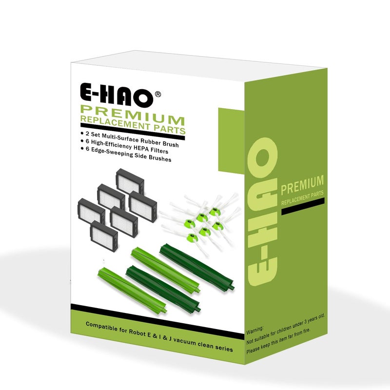 E-HAO EHAO Replacement Vacuum Parts for iRobot Roomba i  j  e and Combo i  j Series 2 Sets Rubber Brushes 6 HEPA Filters 6 Side Brushes for i1i2i3i4i5i6i7i8j5j6j7j8e5e6 