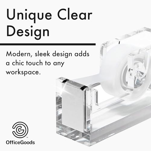 OfficeGoods Acrylic Tape Dispenser – Modern Desk Organizer for Office Supplies – Heavy Duty Refillable Tape Holder for Home and School Crafting – Stylish Desktop Accessory for Gift Wrapping, Silver - Image 2