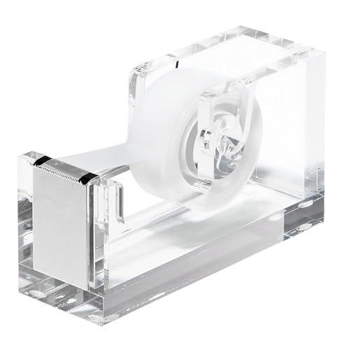 OfficeGoods Acrylic Tape Dispenser – Modern Desk Organizer for Office Supplies – Heavy Duty Refillable Tape Holder for Home and School Crafting – Stylish Desktop Accessory for Gift Wrapping, Silver - Image 1