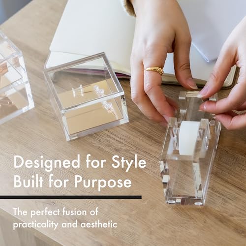 OfficeGoods Acrylic Tape Dispenser – Modern Desk Organizer for Office Supplies – Heavy Duty Refillable Tape Holder for Home and School Crafting – Stylish Desktop Accessory for Gift Wrapping, Silver - Image 5