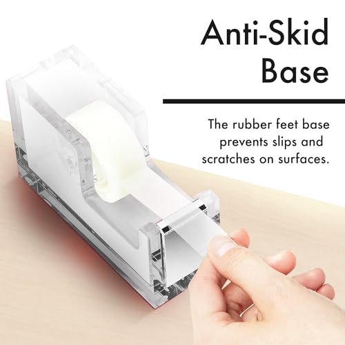 OfficeGoods Acrylic Tape Dispenser – Modern Desk Organizer for Office Supplies – Heavy Duty Refillable Tape Holder for Home and School Crafting – Stylish Desktop Accessory for Gift Wrapping, Silver - Image 3
