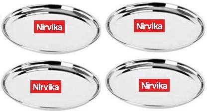 Nirvika Stainless Steel 4 pcs Thali Lunch Plate Dinner SetDinnerwareServewareKitchenware Set Ideal for Home Restaurants and Family Use - Image 1