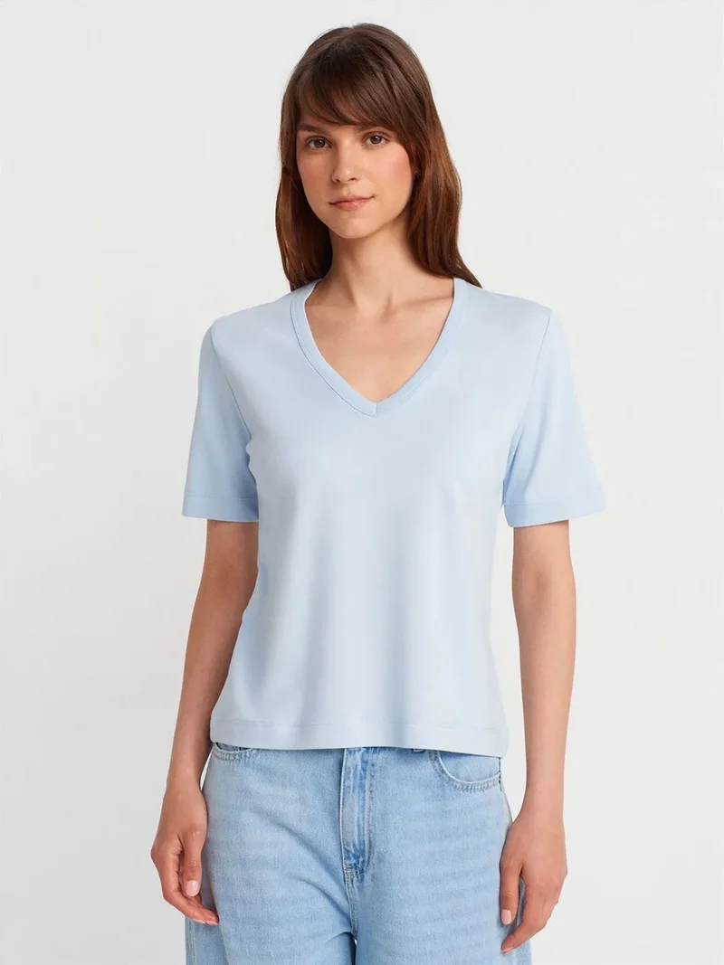ديلفين DILVIN Women's Cotton V-Neck T-Shirt