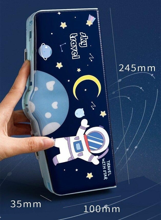 SHUDAUSHI Plastic Space Theme Pencil Box with Eraser, Tape Cutter, Ruler, Scissor & Sharpener for Kids, Space Geometry Box, Pencil Case for Boys Pencil Box Birthday Gift Return Gift for Boys, Pink - Image 2