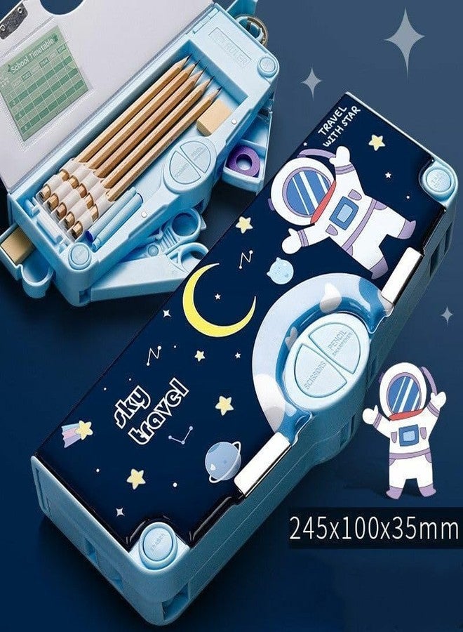 SHUDAUSHI Plastic Space Theme Pencil Box with Eraser, Tape Cutter, Ruler, Scissor & Sharpener for Kids, Space Geometry Box, Pencil Case for Boys Pencil Box Birthday Gift Return Gift for Boys, Pink - Image 4