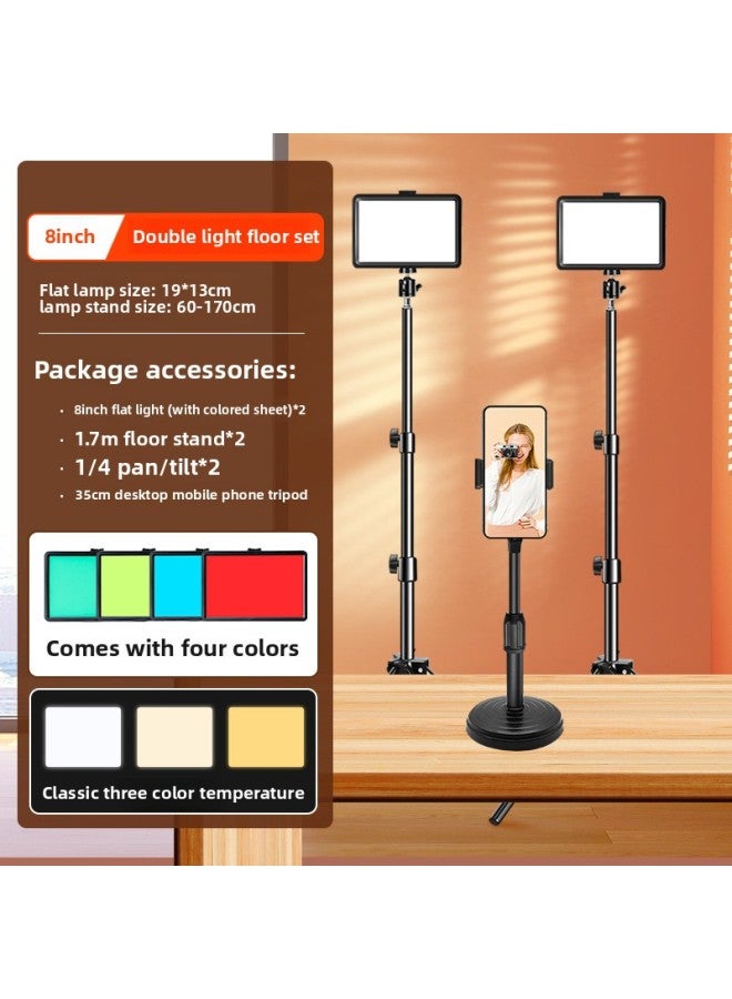 Photography Lighting Fill Light Studio Small Desktop Dedicated LED Beauty Photo Indoor Soft Light Portable-Light Source Color:【Double Lights Floor Style】 Large Flat Lamp +1.7m Floor Stand + Desktop - Image 1