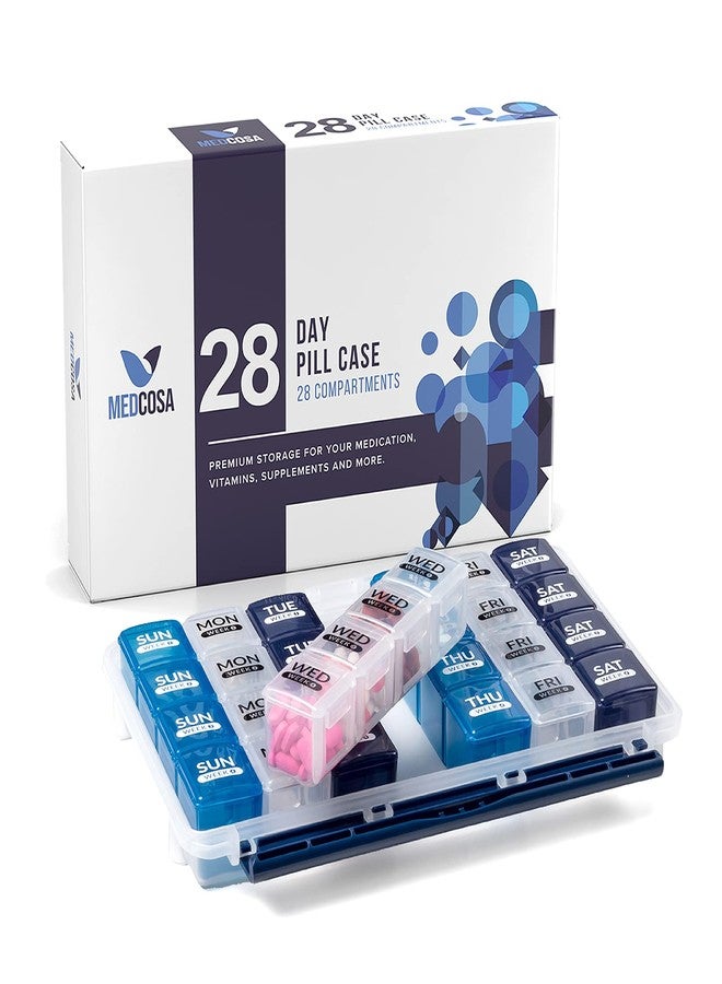 Medcosa 28 Days Pill Case | Fed Up of Filling Your Pills? | Daily Medicine Organizer | Supplement Box with 28 Compartments - Image 1