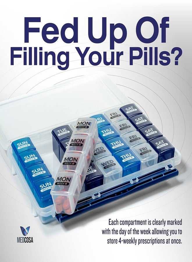 Medcosa 28 Days Pill Case | Fed Up of Filling Your Pills? | Daily Medicine Organizer | Supplement Box with 28 Compartments - Image 2