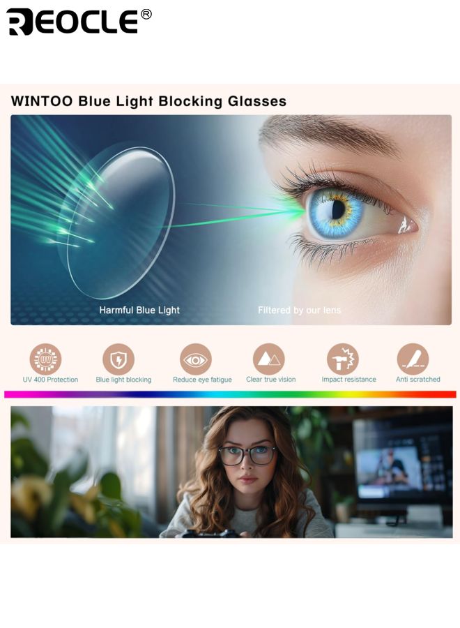 ريوكل نظارات بلو لايت بلوك غير محددة الجنس بإطار صغير عدسة الكمبيوتر مثبطة للضوء الأزرق للاستخدام للشاشات للنساء والرجال والمراهقين - Image 4