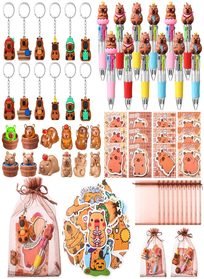 Nosiny 106 Pcs Capybara Party Favors Birthday Decorations Include Capybara 4 in 1 Ballpoint Pens Keychain Sticky Note Resin Figurines Stickers Organza Bags for Goodies Bags Stuff Classroom Rewards - Image 1