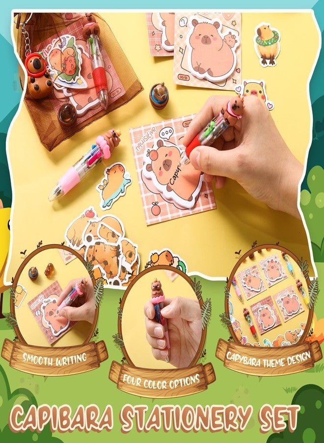 Nosiny 106 Pcs Capybara Party Favors Birthday Decorations Include Capybara 4 in 1 Ballpoint Pens Keychain Sticky Note Resin Figurines Stickers Organza Bags for Goodies Bags Stuff Classroom Rewards - Image 5